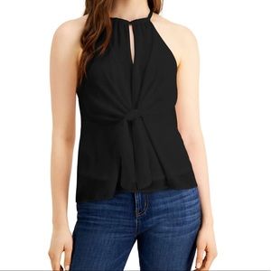 Bar III Womens Tie-Front Keyhole Halter Top Shirt